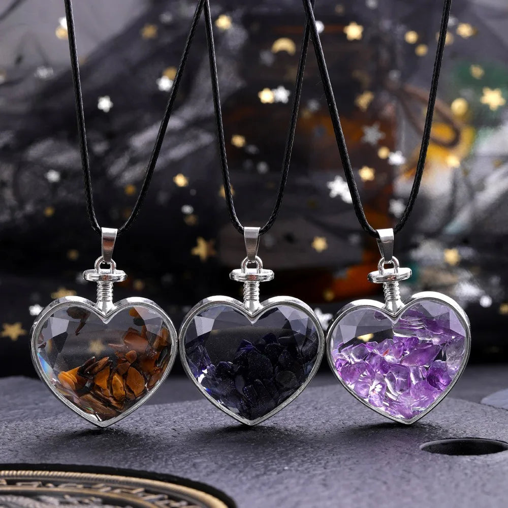 Natural Stone Love Pendant in Glass Bottle