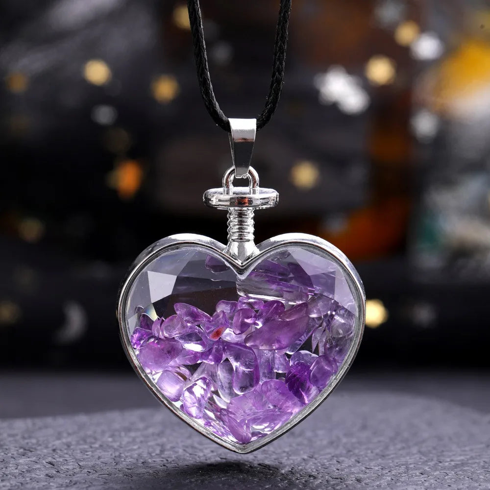 Natural Stone Love Pendant in Glass Bottle