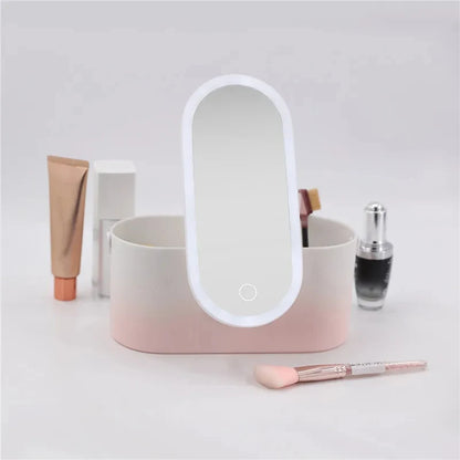 Portable Makeup Organizer Box with LED Mirror