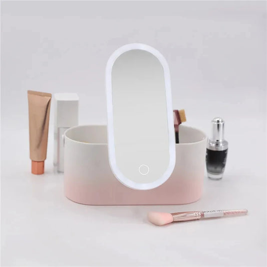 Portable Makeup Organizer Box with LED Mirror