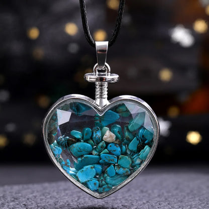 Natural Stone Love Pendant in Glass Bottle