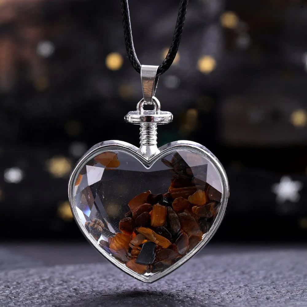Natural Stone Love Pendant in Glass Bottle