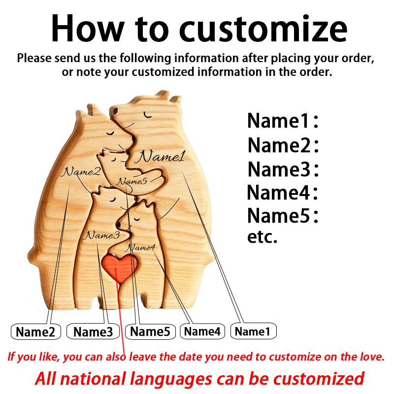 Custom Name Wooden Bear Family Decor Gift