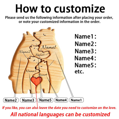 Custom Name Wooden Bear Family Decor Gift