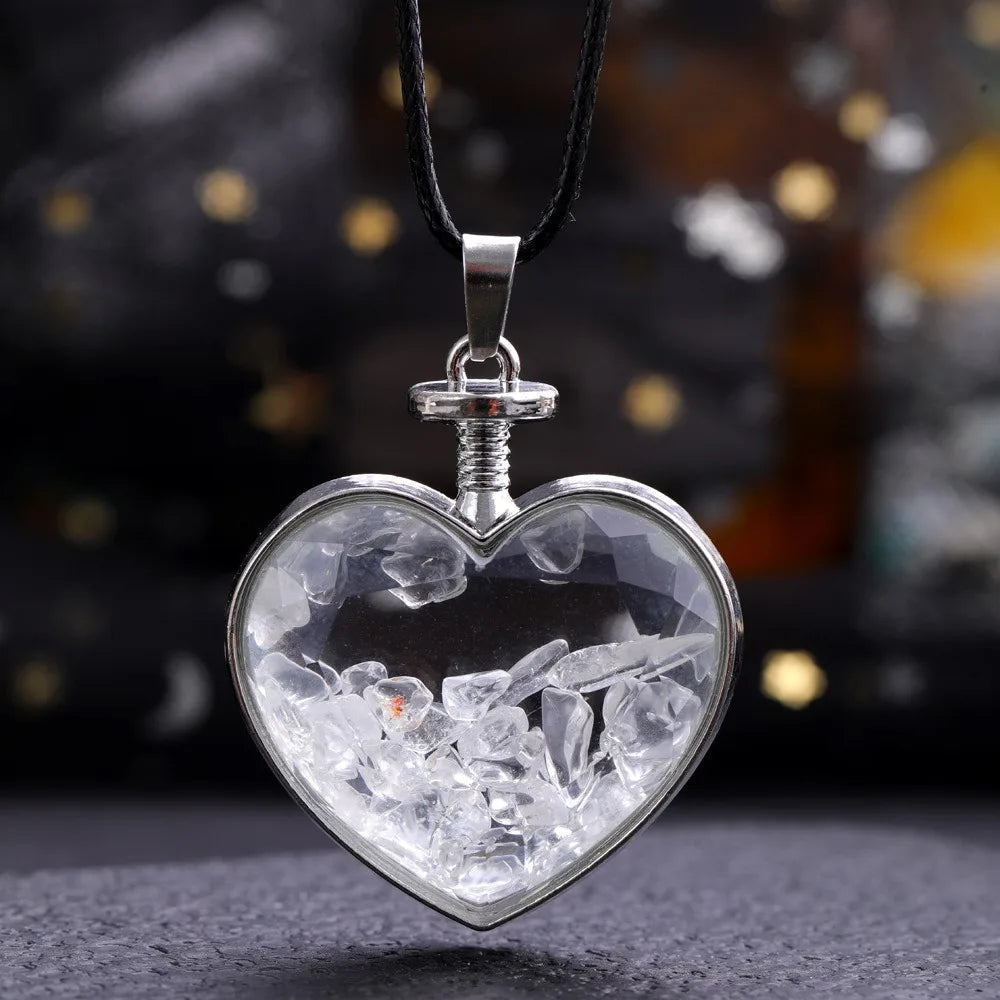 Natural Stone Love Pendant in Glass Bottle