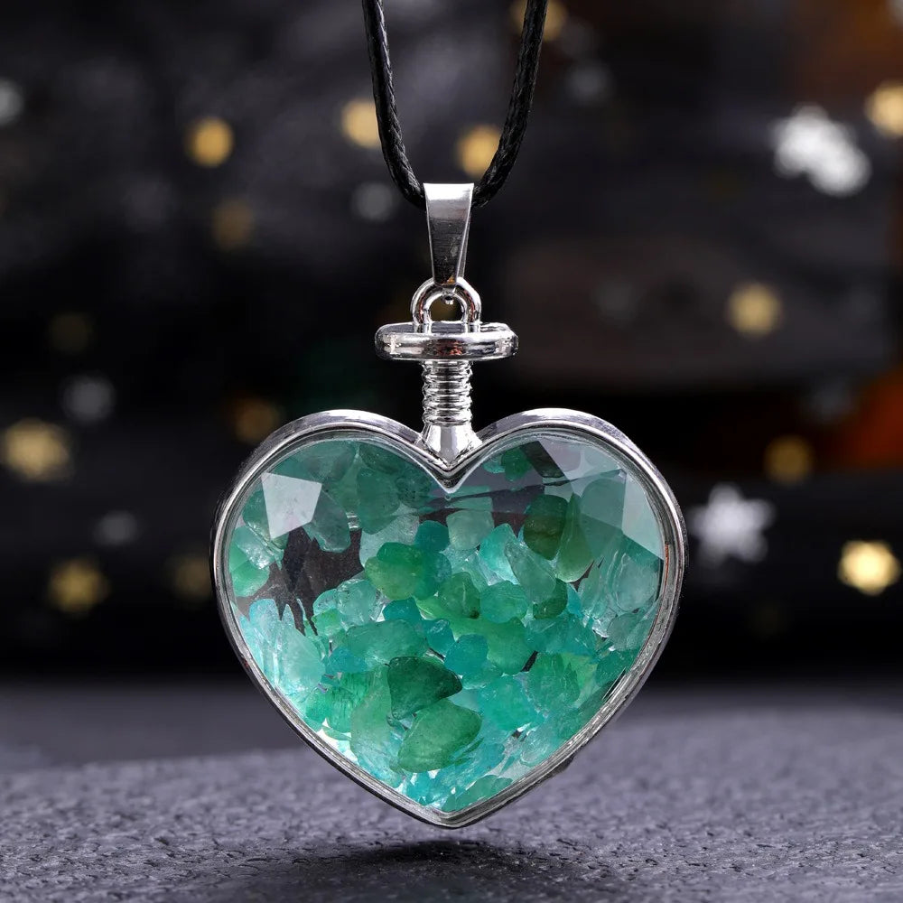 Natural Stone Love Pendant in Glass Bottle
